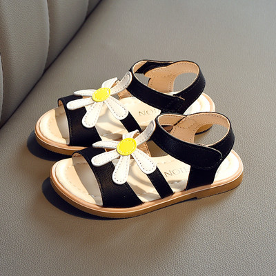 Ikdienas bērnu sandales meitenēm no eko ādas ar ziedu