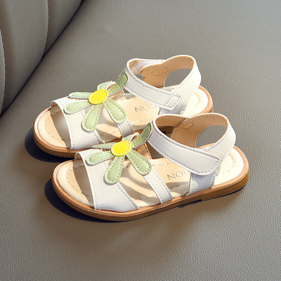Ikdienas bērnu sandales meitenēm no eko ādas ar ziedu