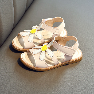 Ikdienas bērnu sandales meitenēm no eko ādas ar ziedu