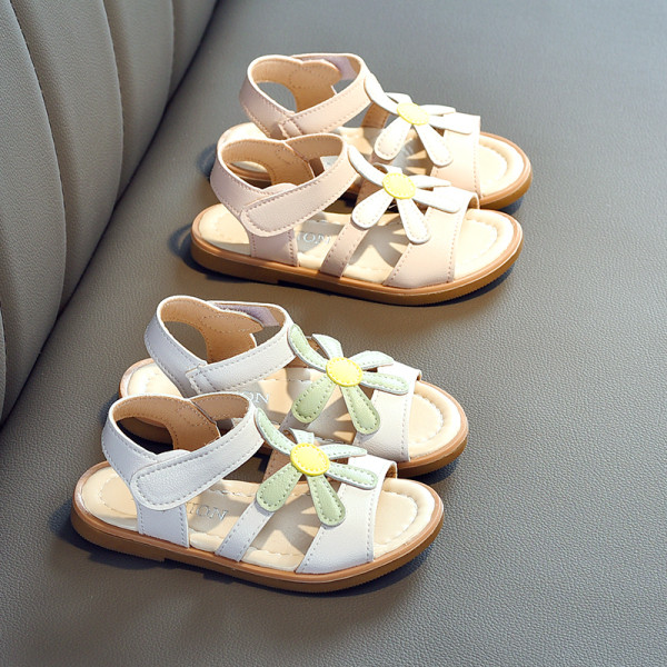 Ikdienas bērnu sandales meitenēm no eko ādas ar ziedu