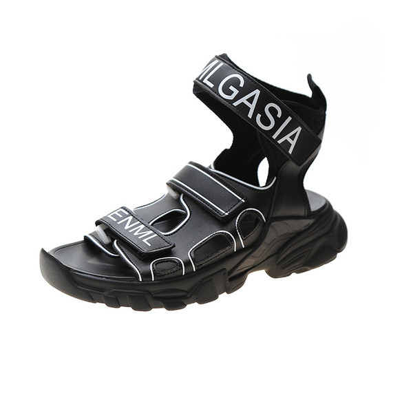 Model nou de sandale dama din piele ecologica, talpa inalta aspra si inscriptii