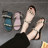 Ikdienas sieviešu sandales ar plakanu zoli un pērļu elementu