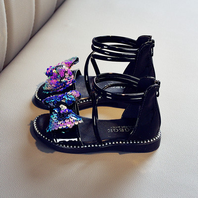 Sandale pentru copii pentru fete cu panglica lucioasa