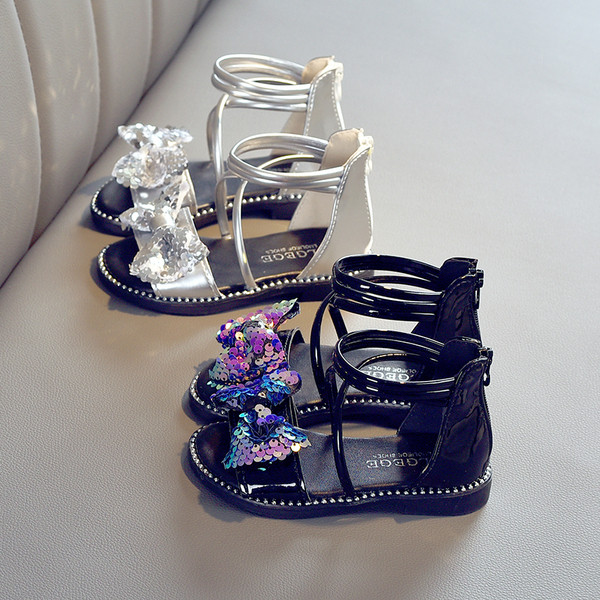 Sandale pentru copii pentru fete cu panglica lucioasa