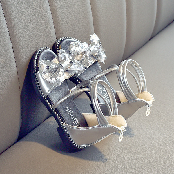 Sandale pentru copii pentru fete cu panglica lucioasa