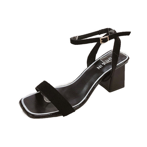 Stilīgas sieviešu sandales ar kvadrātveida papēdi un plānām lencītēm no eko zamšādas