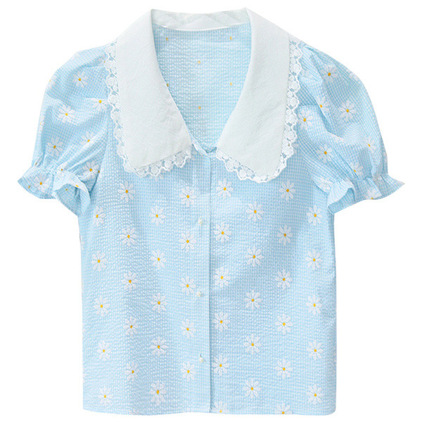 Cămașă de damă cu imprimeu margarete și guler mare