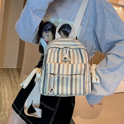 Sieviešu moderna svītraina mugursoma ar kabatu