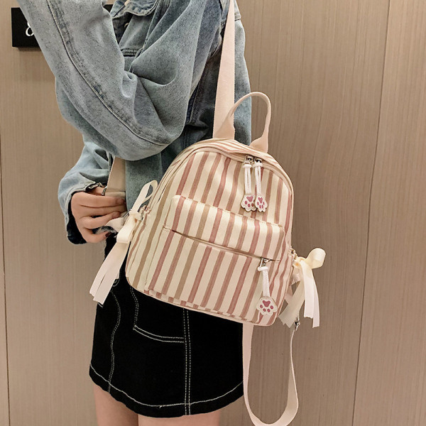 Sieviešu moderna svītraina mugursoma ar kabatu