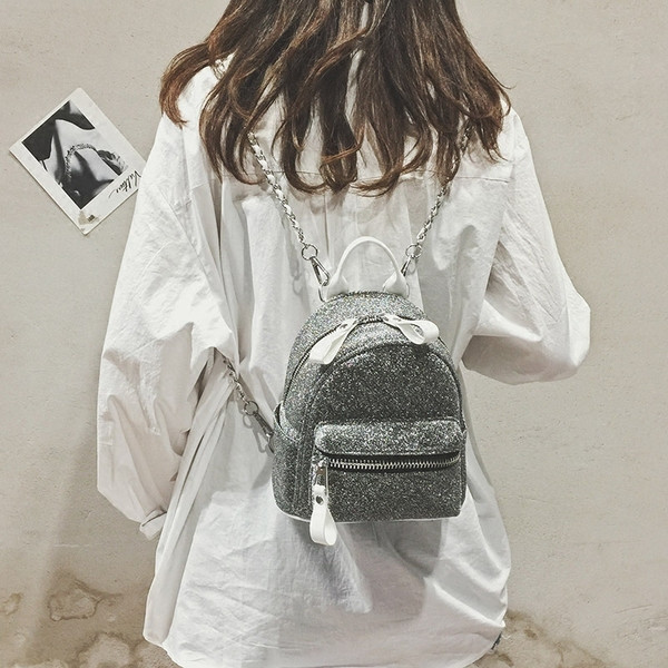 Stilīga sieviešu mini mugursoma ar spīdīgu elementu