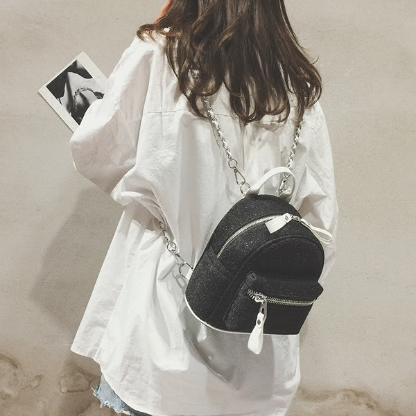 Stilīga sieviešu mini mugursoma ar spīdīgu elementu