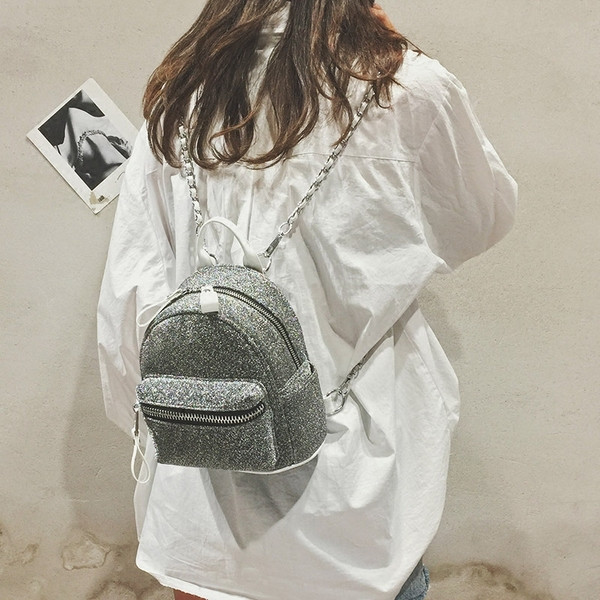 Stilīga sieviešu mini mugursoma ar spīdīgu elementu