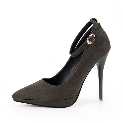 Modernas sieviešu zamšādas kurpes - smails modelis ar potītes siksnu