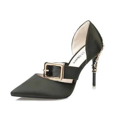 Sieviešu moderni pusatvērtie apavi ar metāla elementu - smails modelis