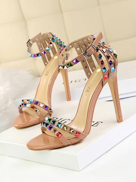 HIT Aktuaalsed kõrge õhukese kontsaga ja elementvärvi kivikestega naiste sandaalid