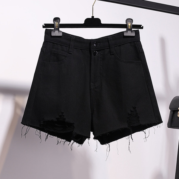 Īsi sieviešu džinsi ar kabatām un saplēstiem motīviem