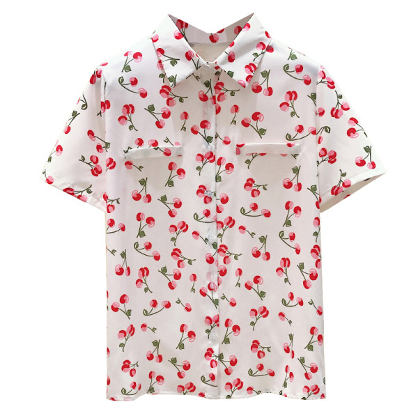 Moderns sieviešu krekls ar īsām piedurknēm un labi ar ķiršiem