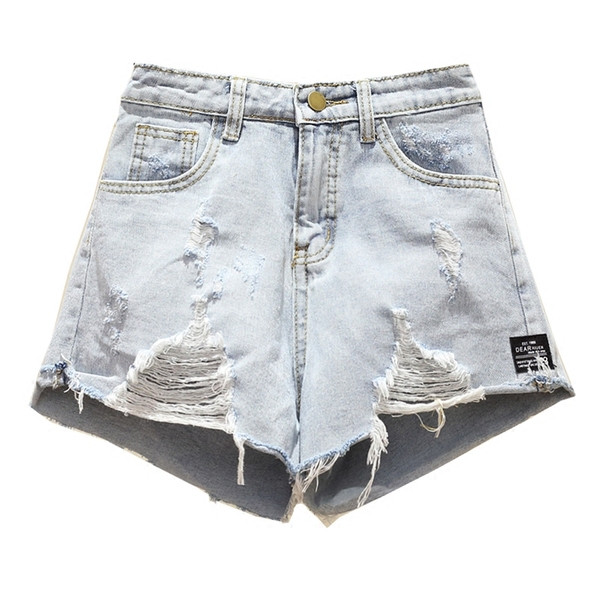 Naiste lühikesed teksad embleemi ja rebenenud motiividega