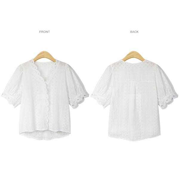 Valge pitsist naiste särk V-kaelusega ja lühikeste varrukatega