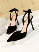 Sandale dama din piele intoarsa model ascutit cu toc subtire