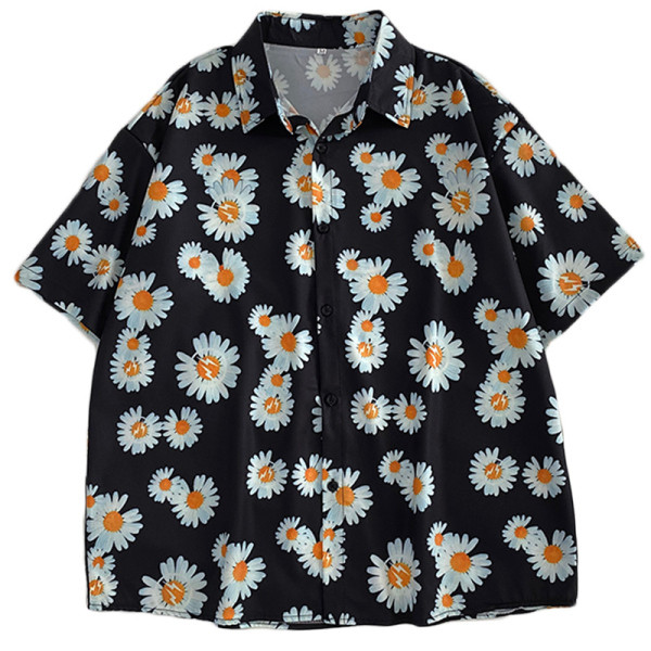 Plats sieviešu krekls ar klasisku apkakli un ziedu rakstu