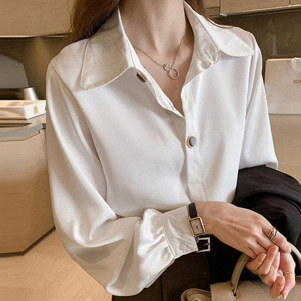 Stiilne naiste särk klassikalise kraega, pikkade varrukatega ja suurustega kuni 4XL