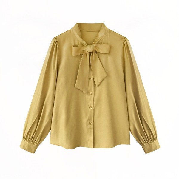 Aktuāls sieviešu krekls ar garām piedurknēm un apkakli ar lentīti