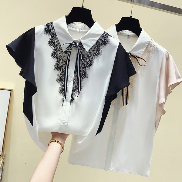 Stílusos női ing rövid ujjal és csipkével