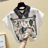 Jauna modeļa vasaras sieviešu krekls ar īsām piedurknēm un krāsainu apdruku