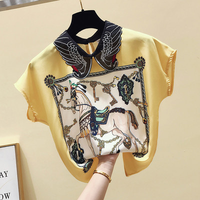 Jauna modeļa vasaras sieviešu krekls ar īsām piedurknēm un krāsainu apdruku