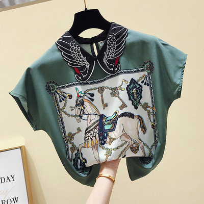 Jauna modeļa vasaras sieviešu krekls ar īsām piedurknēm un krāsainu apdruku