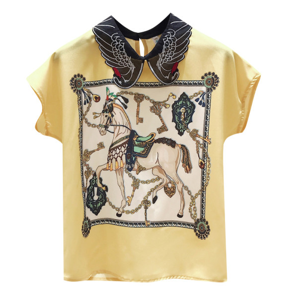 Jauna modeļa vasaras sieviešu krekls ar īsām piedurknēm un krāsainu apdruku