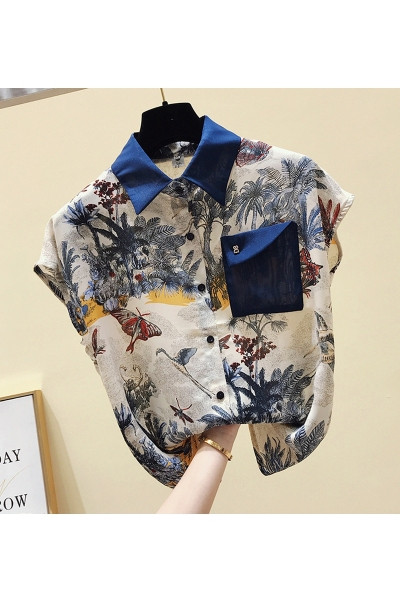 Pašreizējais sieviešu krāsains krekls ar īsām piedurknēm un kabatu