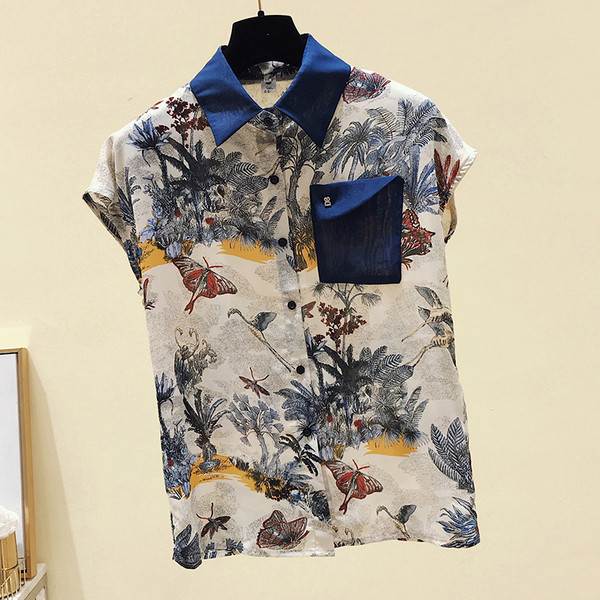 Pašreizējais sieviešu krāsains krekls ar īsām piedurknēm un kabatu