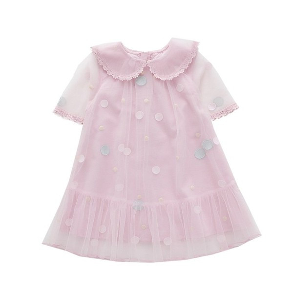 Bērnu punktveida kleita ar tillu un apkakli