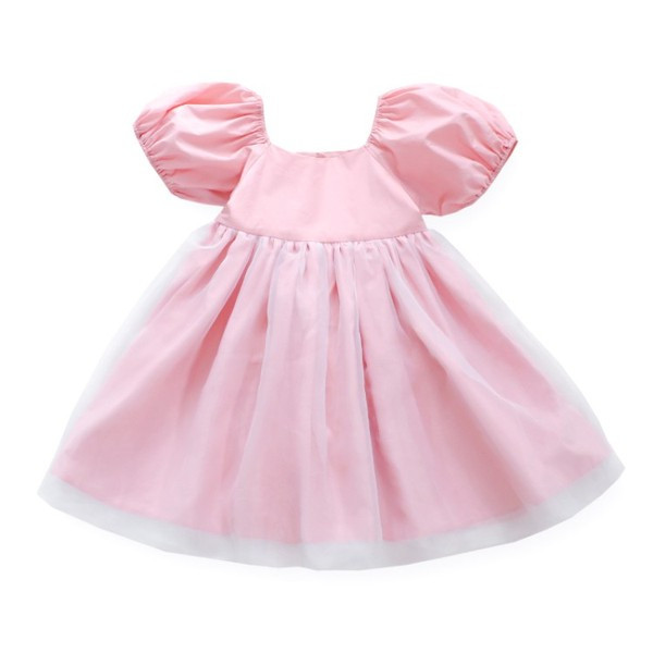 Rozā bērnu kleita ar pufām piedurknēm