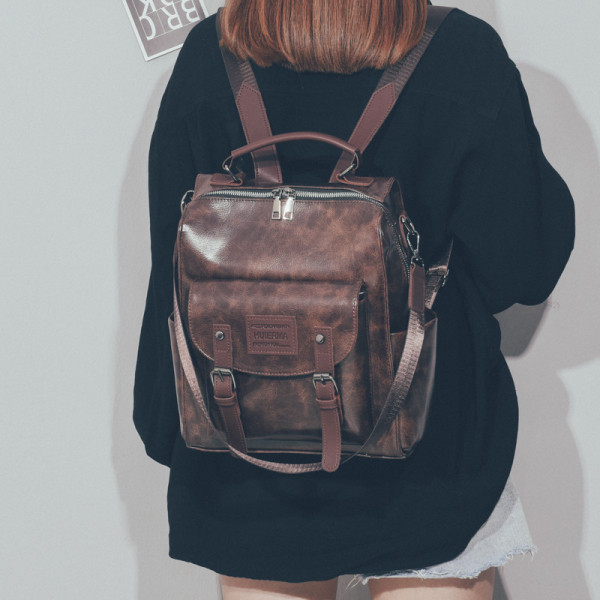 Sieviešu ikdienas mugursoma ar eko ādas priekšējo kabatu