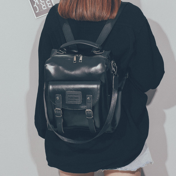 Sieviešu ikdienas mugursoma ar eko ādas priekšējo kabatu