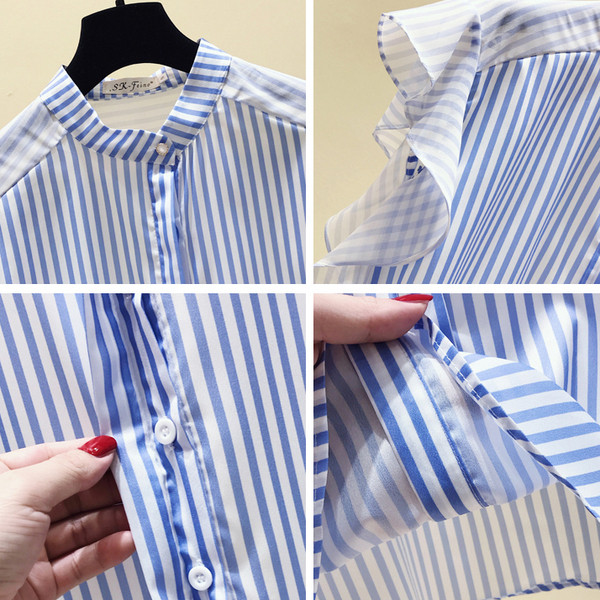 Svītrains sieviešu vasaras krekls ar ovālu kakla izgriezumu un lokām