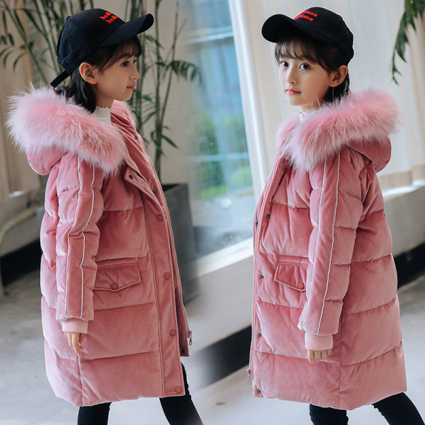 Bērnu silta ziemas jaka meitenēm ar kapuci un noņemamu dūnu