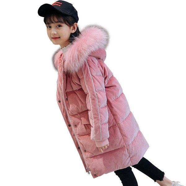 Bērnu silta ziemas jaka meitenēm ar kapuci un noņemamu dūnu