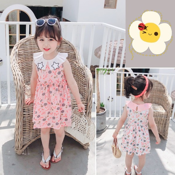 Bērnu kleita ar apdruku un apkakli