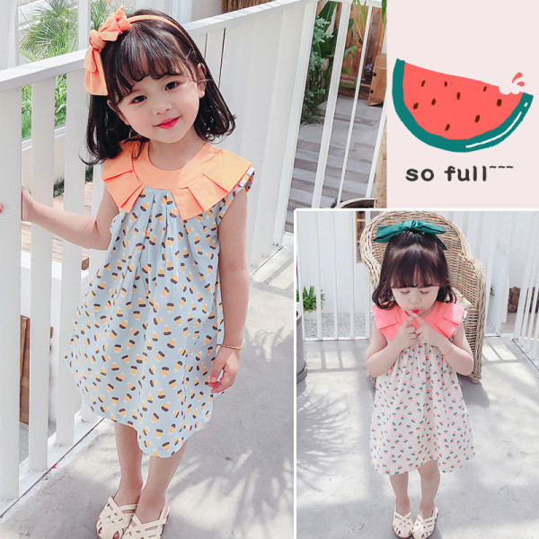 Bērnu kleita ar apkakli un apdruku