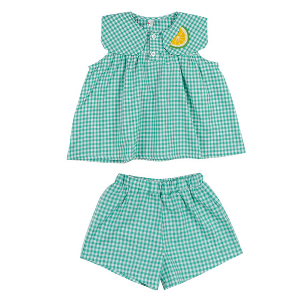 Rūtaina bērnu kleita ar aplikāciju