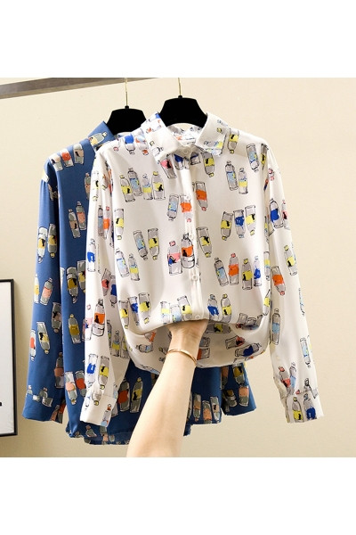 Sieviešu krekls ar garām piedurknēm, klasiska apkakle un pogas