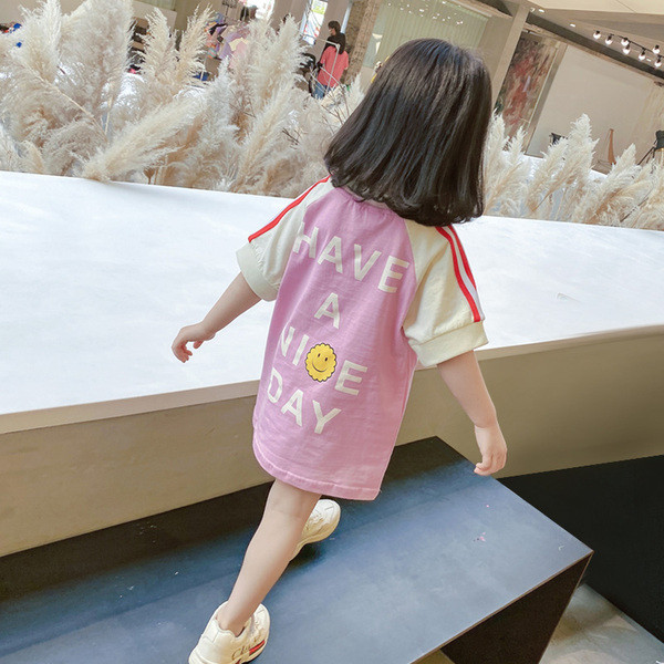 Ikdienas bērnu kleita ar apdruku un 3/4 piedurknēm