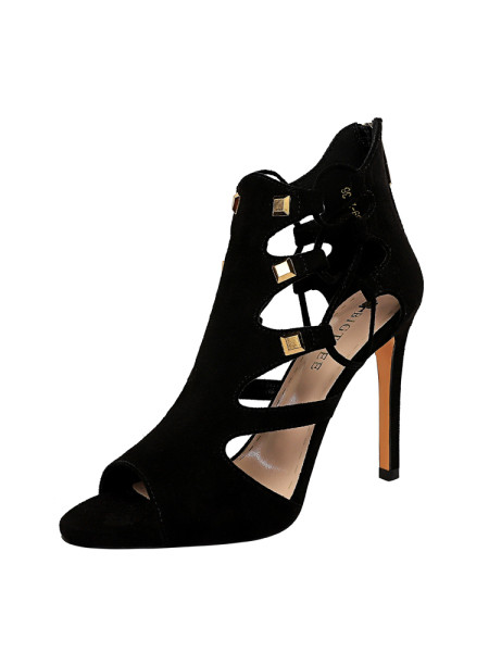 Sieviešu mākslīgās ādas sandales ar rāvējslēdzēju un augstu papēdi