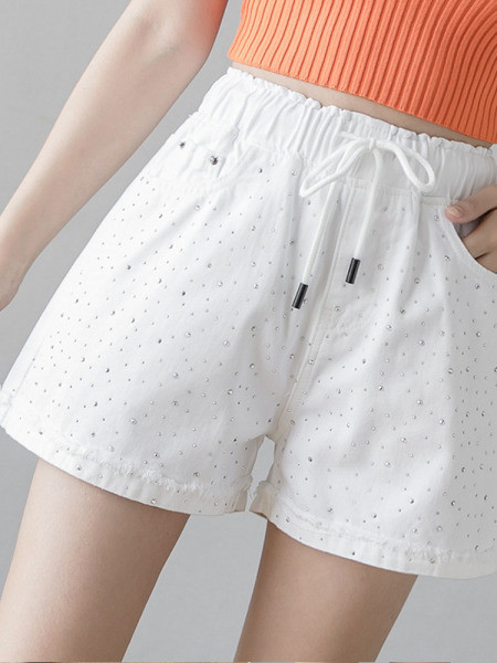 Pantaloni scurți casual cu cravate și pietre