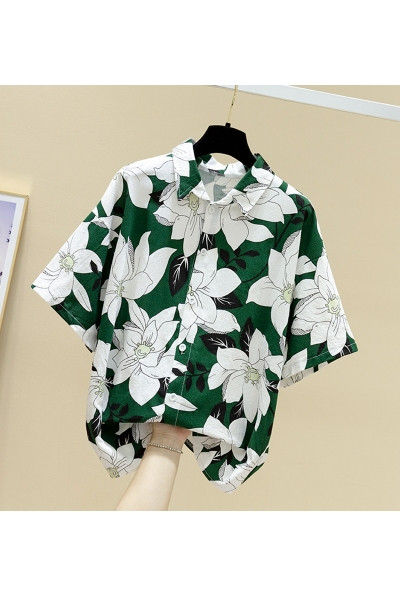 Plata modeļa sieviešu krekls ar īsām piedurknēm un ziedu motīviem