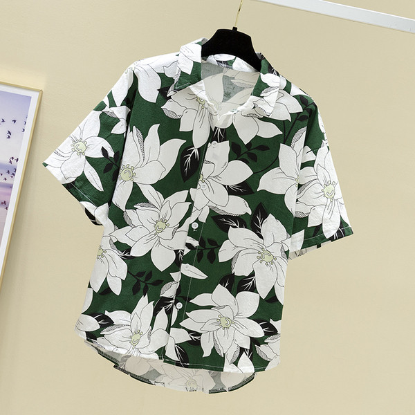 Plata modeļa sieviešu krekls ar īsām piedurknēm un ziedu motīviem